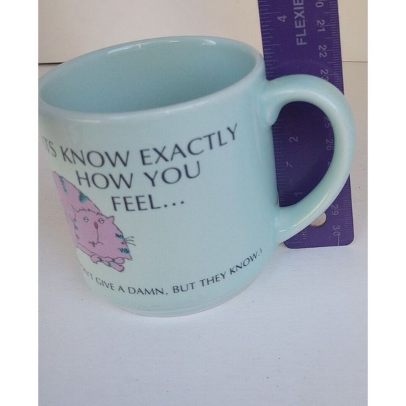 AGC Cat Humor Coffee Cup Soft Green Pink Cartoon Cat with Stripes - Picture 5 of 6